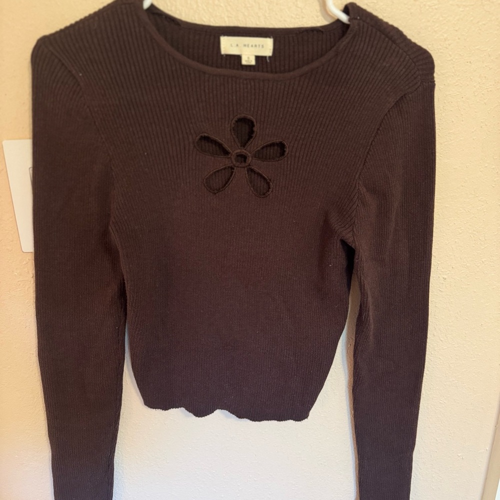 La Hearts Chocolate Brown Knit Blouse
